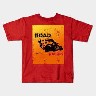 Motorcycle road racing grunge silhouette logo Kids T-Shirt